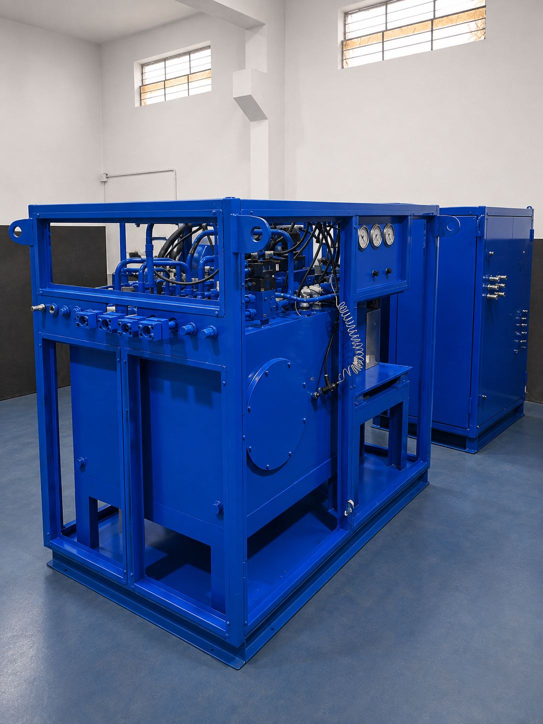 Custom hydraulic power unit with guarded frame built to specification in Pune